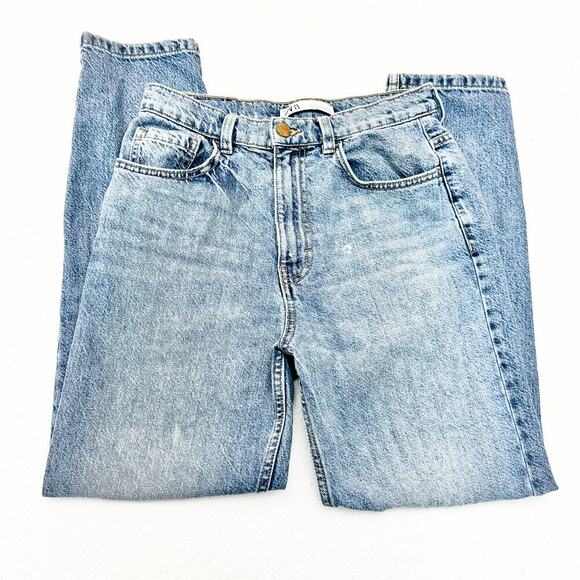 Zara Straight Leg Acid Wash Denim Jeans Zip Fly Size 02 - Picture 4 of 8